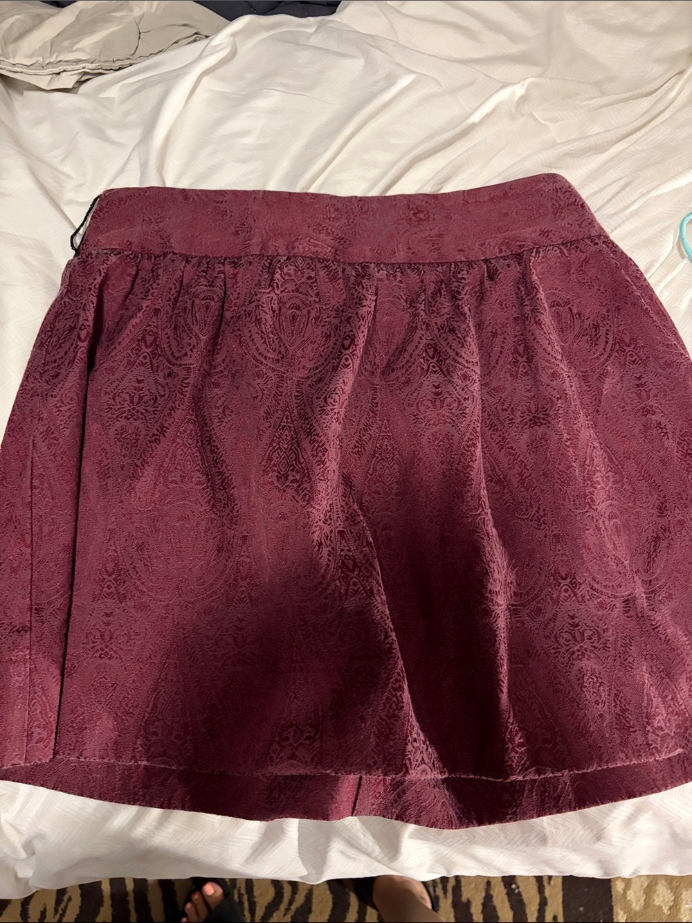 Textured Brocade Burgundy A-Line Skirt - Medium